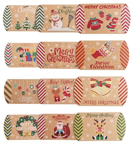 36 stück Weihnachten Geschenkbox, Klein Kraftpapier Geschenkschachtel, Merry Christmas Süßigkeiten Box, Schachtel Geschenkkarton Deko für Weihnachten Geschenke