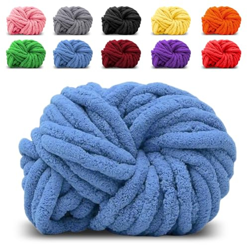 Hilo de lana grueso azul zafiro, voluminoso tejido de lana para tejer con los brazos, hilo grueso para ganchillo para manta nido de mascotas, manta, cojín decorativo