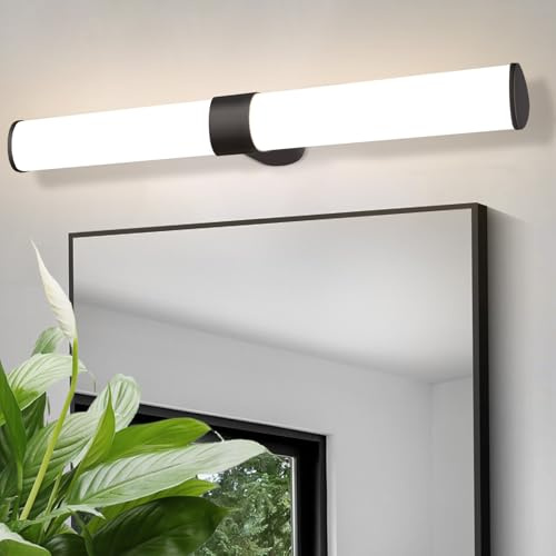 meoaow Spiegelleuchte Bad Led Wandlampe - 15W Badezimmer Spiegel Lampe | Neutralweiße Lichtfarbe 4000K Wandleuchte Schwarz Badlampe Spiegelschrank Beleuchtung 60cm