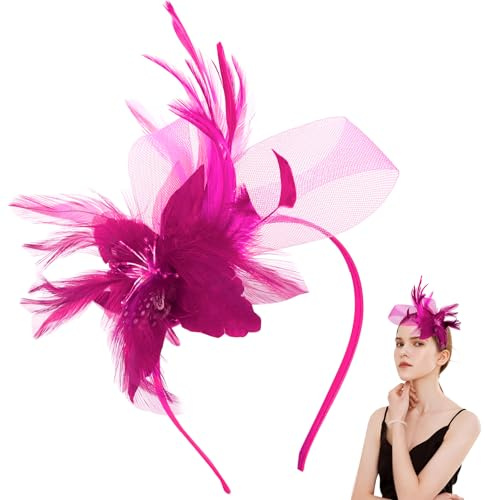 Prom Stirnband Retro Teeparty Fascinator Hut Hut Stirnband Faux Flowers Feather Mesh Hair Accessories Wedding Hochzeiten Partys für Mädchen und Frauen (Rosa)