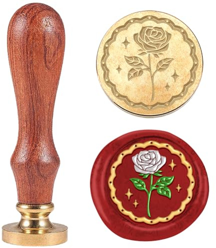 DELORIGIN 3D Siegelstempel Mit Rose Abnehmbarer 25 Mm Wachssiegelstempelkopf Aus Messing Mit Holzgriff Siegelstempel Personalisiert Für Hochzeitseinladungen Valentinstagsgrußkarten