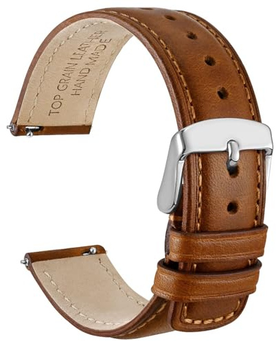 WOCCI Schnellverschluss Uhrenarmband, Distressed Echtes Leder, Edelstahlschließe, Bandbreite 18mm 19mm 20mm 22mm 24mm