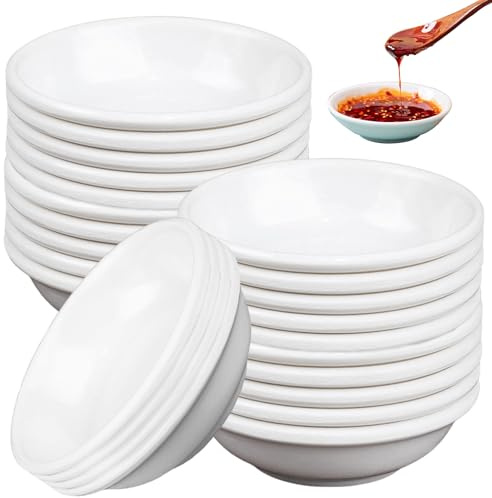 24 Stück Weiße Dippschälchen, 7,2x2 cm Sojasauce Schälchen, Runde Saucenschälchen, Runde Kleine Schälchen Für Dips, Kleine GerichtSnackschale, Mini Schale Für Saucen Dips Sojasauce Gewürze Snacks