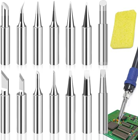 YUJUVI Lötkolben Spitzen Set 900m Lötspitzen Lötspitze 14 Stück Ersatzlötspitzen für Lötstationen Kompatibel mit Hakko, Yihua, Atten, Mehr Schweißgeräte & Zubehör mit Schwamm für Sauber