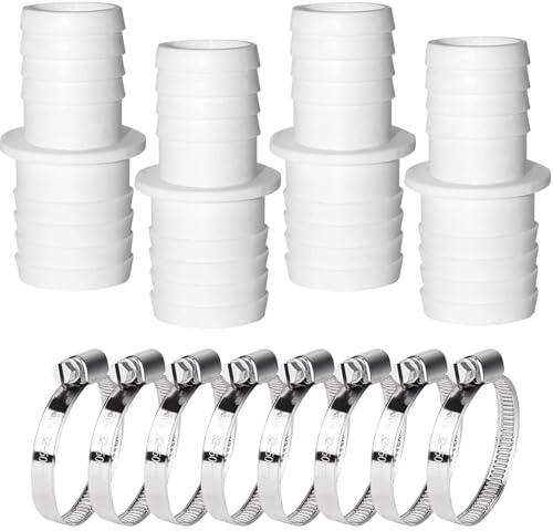 Spetsbst 4 Pool Schlauchverbinder 38mm auf 32mm Poolschlauch 32mm Verbinder | Poolschlauch Adapter mit 4 Edelstahl Schlauchschellen (32mm-38mm)
