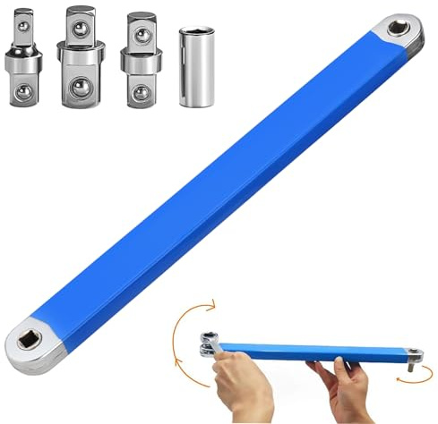 Offset Extension Wrench,Multifunctional Tight Reach Universal Combination Wrenches Set with 1/2 inch, 1/4 inch, 3/8 inch Square Drive Adapters for Handling Car Repair Tool,Dual-Head Spanner Extender