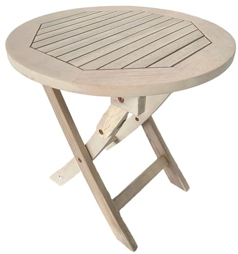 ESTEXO Gartentisch Balkontisch Beistelltisch 48 cm Rund Akazienholz Klapptisch Tisch Holztisch Weiß lasiert