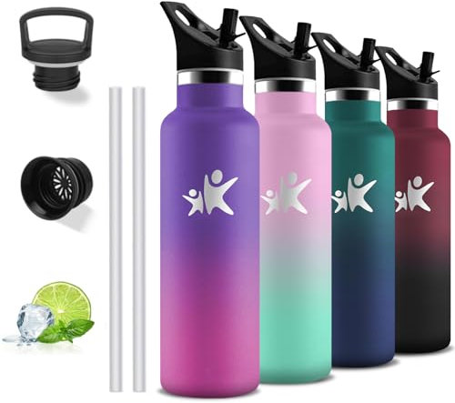 Thermosflasche, 750ml Trinkflasche Edelstahl, BPA-Frei, Trinkflasche Sport, 24h Kalt & 12h Warm, Wasserflasche mit Strohhalm, Thermosflasche Auslaufsicher, Trinkflaschen für Wandern, Camping, Fitness