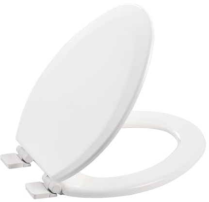 Wood Toilet Seat, Slow Close, High Gloss Finish, Premium Moulded Wood, Quick Release, White, PIKLiDS (Elongated)