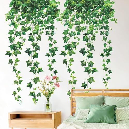 JINJUMEI Stickers Muraux Verte Pendaison Vigne Lianes Vertes Suspendues Réaliste Autocollants Muraux Plantes Auto-adhésif Artistiques et Décoratifs pour salon et chambre à coucher Motif plante