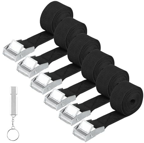 6 Pz Cinghie di Tensione, 1 M x 25 mm Cinghie a Cricchetto con Fibbia, Cinghie di Fissaggio a Cricchetto, Cinghia di Ancoraggio con Chiusura per Moto Auto Portabiciclette