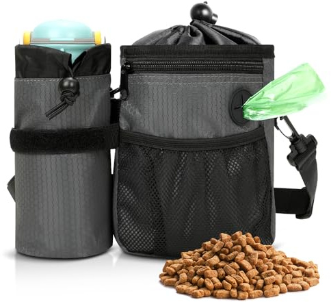 AiQInu Sac Friandise pour Chien, Pochette Friandise Chien avec Distributeur de Sacs à Crottes, Extra Poche pour Bouteille d'eau, Sac à Nourriture pour Chien de Dressage