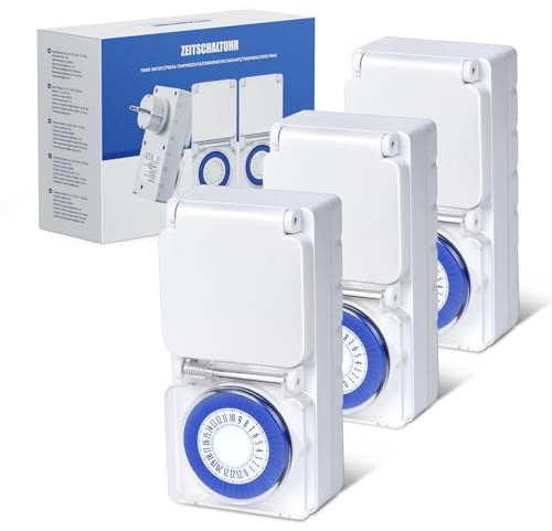 Zeitschaltuhr Aussenbereich 3PCS, IP44 Zeitschaltuhr Steckdose außen, 24-Stunden programmierbarer Außentimer, Mechanische Steckdose Outdoor, für Gartenbeleuchtung & Bewässerung(Elfenbein Snow)