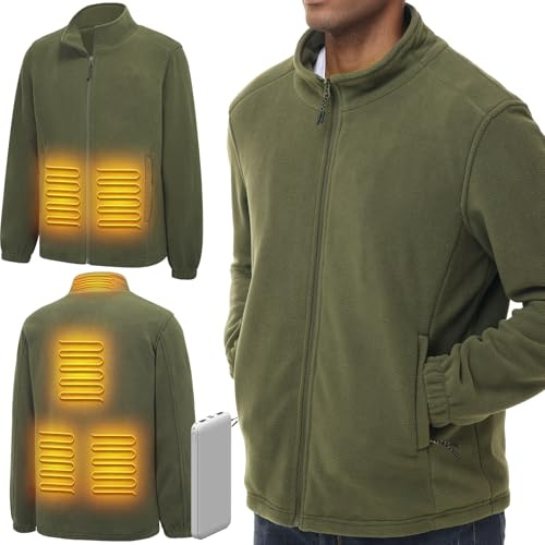 LABEWVI Gilet chauffant, veste chauffante homme avec batterie incluse, 10000mAh polaire blouson chauffant C1 (FR/ES, Alpha/lettres, L, Taille normale, Taille normale, Vert)