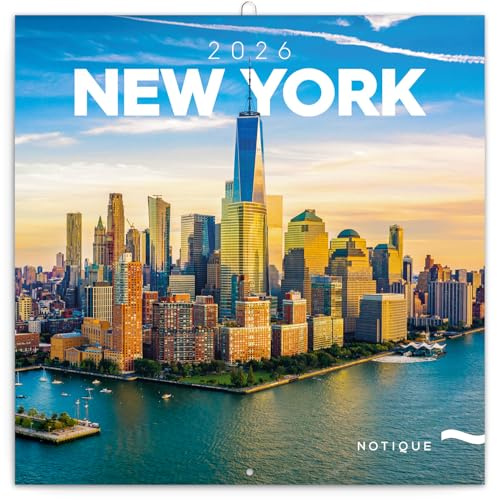 NOTIQUE Väggkalender 2026 New York, månadsöversikt i häfte, estetisk design 30 x 30 cm (öppen 30x60)