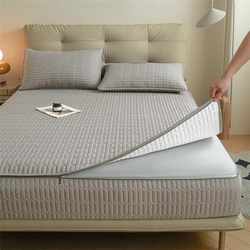 Coprimaterasso impermeabile traspirante e personalizzabile, con cerniera, antipolvere, lavabile, per letto matrimoniale, king size, regolabile, grigio, 120 x 190 cm