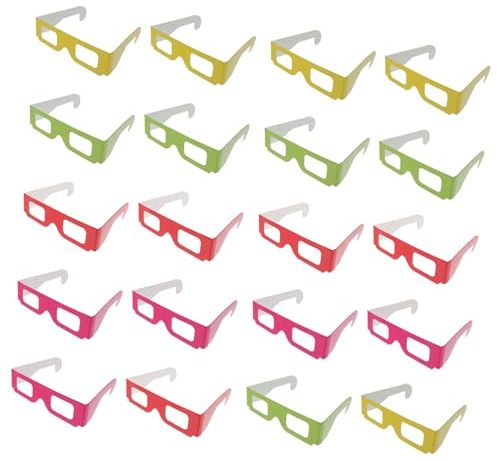 LABRIMP 20Pcs Cardboard Glasses with Pet Lens for Movies and Games Red Yellow Green Frames Multipurpose for Parties Birthdays and Home Entertainment