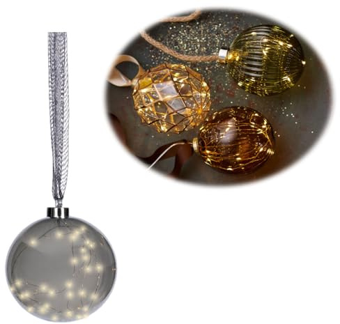 LS-LebenStil Deko XL Glas Lichtkugel 40LED - Ø 20cm Braun Gold Band Timer Batterie Leuchtkugel innen zum Anhängen Weihnachtsdeko Weihnachtskugel Weihnachtsbeleuchtung Fensterdeko Batteriebetrieben