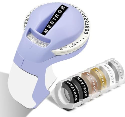 MeetRGB Embossed Label Maker (Includes Tape), Vintage Embossing Label Machine, Comes with 6 Rolls of 3D Embossed Labels, Suitable for Office and DIY Use—Purple