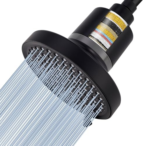 Pomme de Douche Voolan à 20 Filtres, Douche à Effet Pluie Haute Pression Filtrée pour Eau Dure, Élimine les Substances Nocives, 8 Réglages de Jet, Douche de Salle de Bain, Noir
