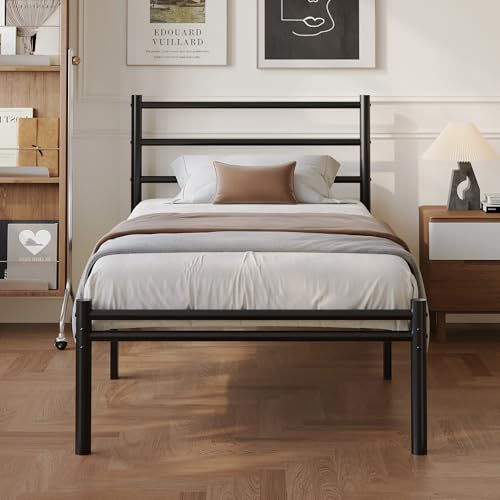 Yicensen Struttura Letto 80 x 190 con Testiera e Pediera, Struttura Letto in Metallo a Piattaforma con Doghe di Acciaio, Design Silenzioso, Facile da Montare, Altezza 36 cm, Nero