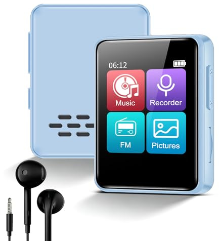 32GB Bluetooth MP3 Players, 1.8-Inch Touch Screen Music Player with Speaker, FM Radio, Mini Digital Player for Kids, Expandable to 128GB, Earphones Included,Birthday Gift for Girls, Boy, Blue