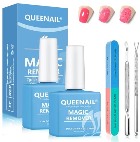 2 Pcs Gel Nail Polish 30ml, Polish Remover, Kit with 2 Gel Polish Scraper & 1 Nail File, Fast Remover for Nails within 3-6 Minutes