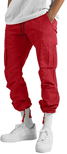 Cargo Hosen Herren, Dschungelcamp Kostüm Rote Japanische Cargohose Hosen Herren Damen Stretch Trekkinghose Jogginghose Mit Taschen Outdoor Sport Arbeitshosen Männer Baggy Freizeithose Casual Rot