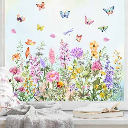 3 Sheets Flower Spring Window Stickers for Glass 51 * 52cm Butterfly Spring Decorations Double-Side Window Clings Pastel