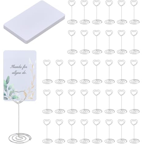 SUPERFINDINGS 36Set Mini Kreidetafelschilder 8,6x5,5cm Kleine Kreidetafel Etiketten Mit Legestativ Tischnummernhalter Silberne Herz Tischkartenhalter Menü Notizklammer Für Brautdusche Party Geburtstag