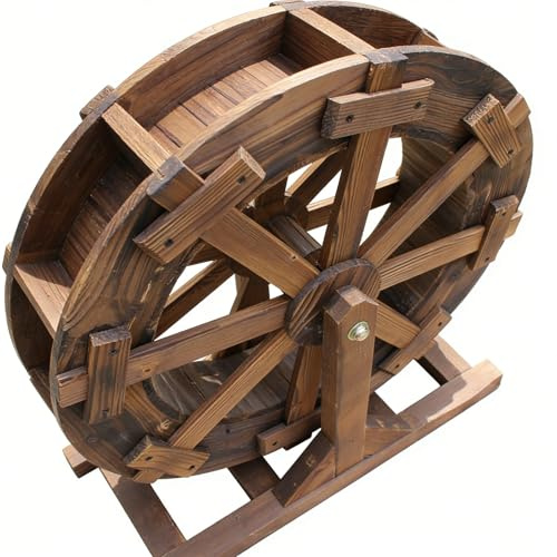 chengxiaorui Fuente de Noria de Madera para jardín, Fuente de Agua Exterior autogiratoria, decoración Vintage para Estanque y Piscina, Fuente Ornamental rústica(60cm)