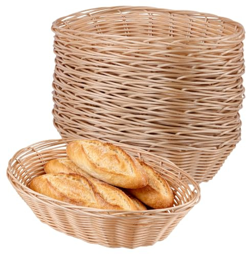 KEILEOHO 10 Pack Plastic Oval Bread Serving Basket, 23x16x6 cm Imitation Rattan, for Storage and Fruit Display