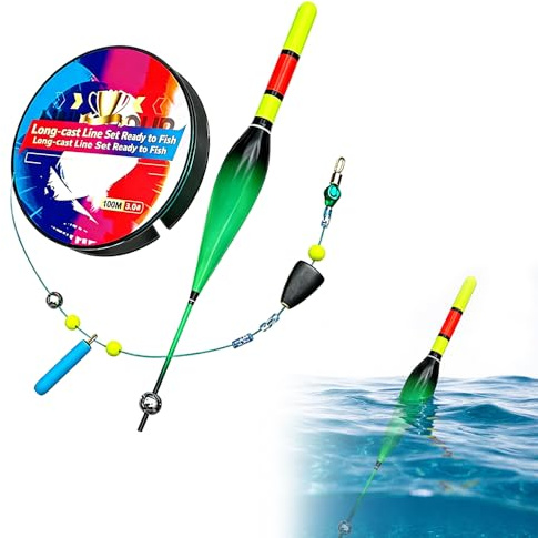 whatyam Angelposen Set Fertigmontage 100m Angelschnur, LED Leuchtpose mit Bissanzeiger Farbwechsel, Laufpose für Grundangeln, Angelschnur mit Angelblei und Wirbel, Angelzubehör Karpfen (1 Pcs)