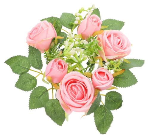 ULTECHNOVO Guirnalda de Flores para Candelabro, Anillo para Velas, Rosa, 1, Plástico y Tejido, Decoración Romántica para Boda y Hogar