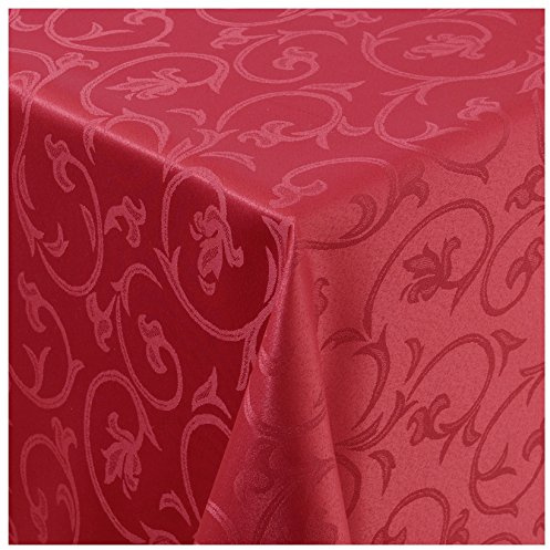 Tischdecke Stoff Damast Barock Jacquard Ranken Design mit Saum eckig 80x80 cm Wein-Rot