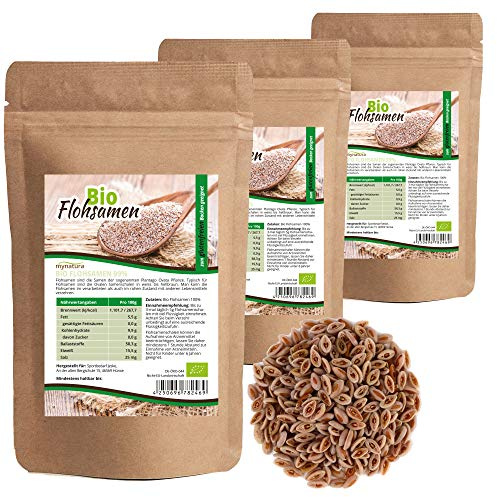 Mynatura Bio Flohsamen Ganz 3x1000g I Pflanzlich I 99% Reinheit I Rohkost I Naturprodukt I Ballaststoffe I Für Mensch und Tier geeignet I Eiweiß I DE-ÖKO-044 I 3x1000g (3)