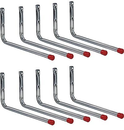 Gedotec Gerätehalter Metall Wandhaken Werkstatt Regal-Montagehaken Garage - LINE | Metall verzinkt | Länge 350 mm | Geräte-Haken L-Form zum Schrauben | 10 Stück - Garagenhaken Set für die Wand-Montage