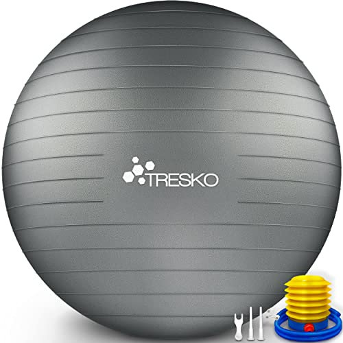 TRESKO® Gymnastikball BPA-Frei inkl. Luftpumpe | Ball für Fitness, Yoga, Gymnastik, Schwangerschaft, Core Training, Rücken | Yogaball Pezziball Pilatesball Sitzball Anti-Burst 300 kg