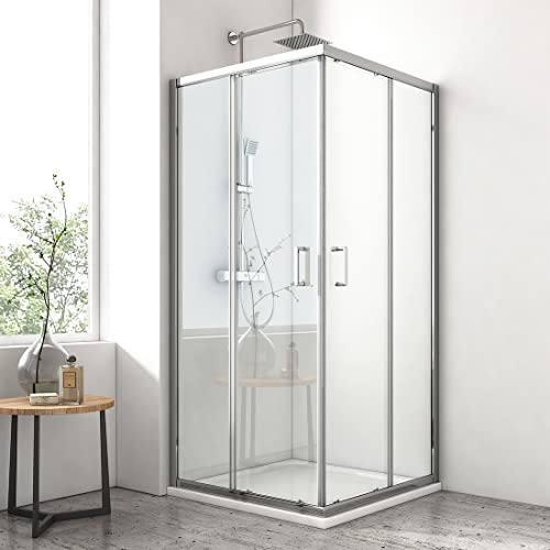 EMKE Eckeinstieg Duschkabine 80x80x195cm Duschabtrennung Doppel Schiebetür Duschtür Duschwand Mit Nano-Beschichtung