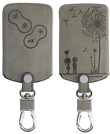kwmobile Funda Compatible con Renault Llave de Coche de 4 Botones (Solo Keyless Go) - Case de Piel de Nobuck sintética para Mando de Coche - niños y Diente león Gris