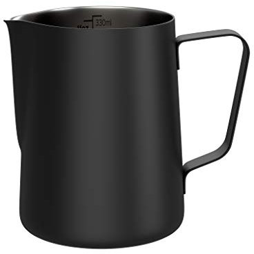 bonVIVO Muvo Milchkännchen aus Edelstahl, Schwarz, Milchschaumkännchen 330 ml, Barista-Milchkännchen mit praktischer Messskala, Milchschaumkännchen für einen perfekten Cappuccino oder Latte