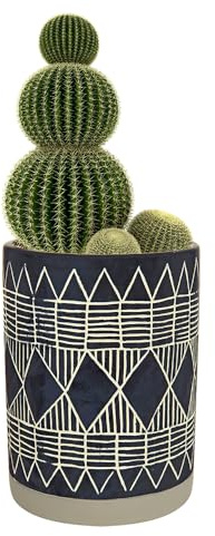 Kusso Blue Ceramic Plant Pot (15x20cm) - Artisan Style Geometric Pattern Pot for Indoor House Plants, Painted Flowerpot for Succulent Plants, Cactus, Herbs, Monstera, Daffodils, Tulips & More