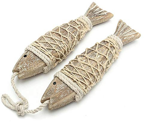 Holzfische Deko 2 Hänger Fisch Mit Schnur Zum Aufhängen Deko Fische Anhänger Hängedeko Maritim Meer Dekoration