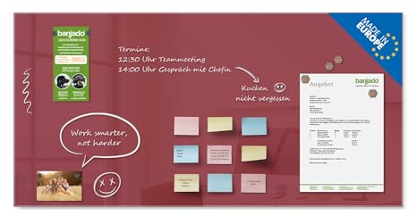 banjado Glas Magnettafel (120 x 60cm) - Magnetwand Glas - Magnetpinnwand als Memoboard - Pinnwand Magnettafel Küche, Büro, Kinderzimmer - Burgund