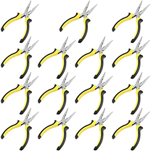 SINJEUN 15 Pack 6 Inch Needle Nose Pliers with Cutter, Insulated Handle Side Cut for Bending and Cutting, Long Reach