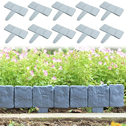 Rasenkante Kunstoff In Steinoptik, 10 Stück Beetumrandung, Steinoptik, HxB: 23x24.5cm, Rasenkante Zum Stecken, Beeteinfassung Zaun, Gartenpalisade (Color : Gray)