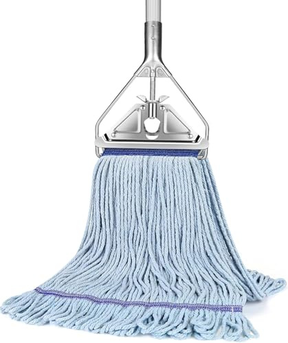 SOBONNE Industrial String Mop for Floor Cleaning - Heavy Duty Commercial Mop with 59in Stainless Steel Handle, Blue Cotton Microfiber Head for Home, Office, Workshop, Warehouse