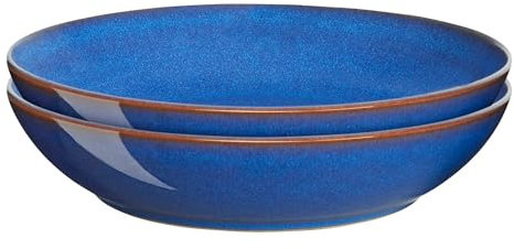 Denby - Imperial Blue Pasta Bowls Set of 2 - Dishwasher Microwave Safe Crockery 1050ml 22cm - Blue Ceramic Stoneware Tableware - Chip & Crack Resistant