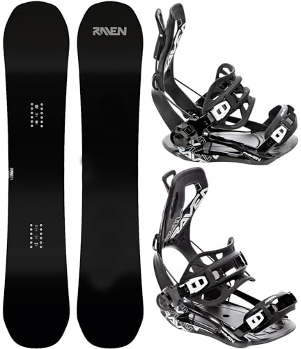 Raven Snowboard Set: Snowboard Raven Pure Black + Bindung FT360 Black, Lemon (Snowboard 159 cm Wide + Bindung XL, FT360 Black)