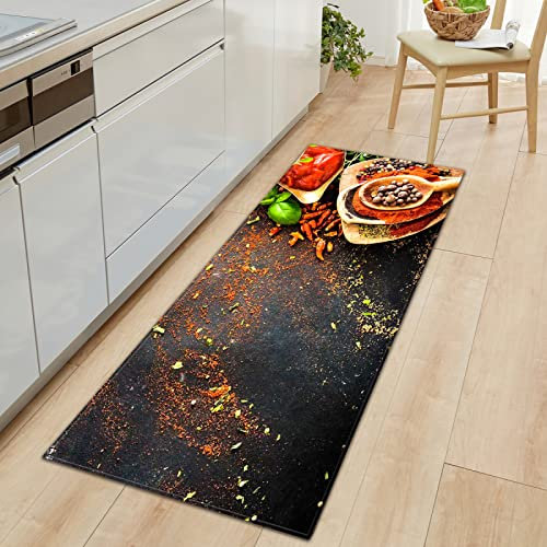 TFLABS Küchenteppich Gewürze & Tischkultur Küchenläufer rutschfest Küchenmatte für Küche und Bar Teppich Läufer waschbare Küchenläufer Küche Deko 50 x 160cm